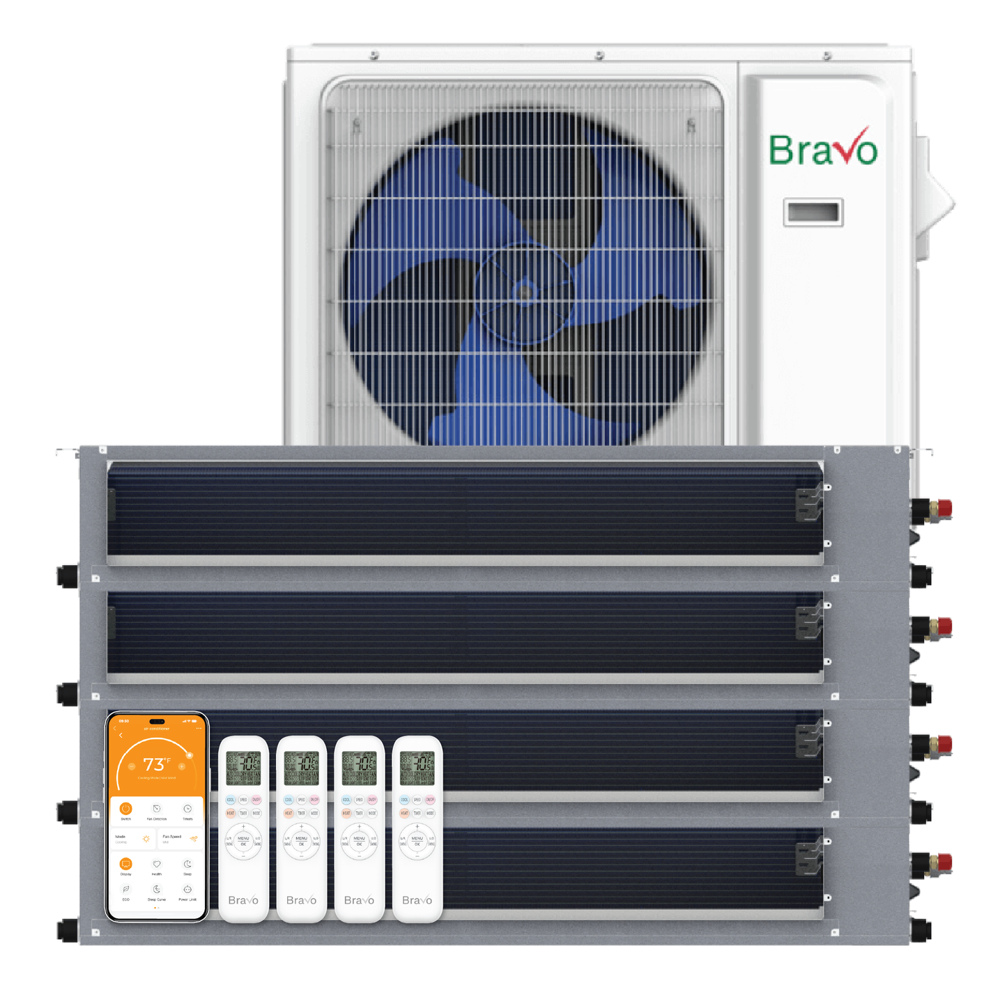 Bravo 4-Zone Ducted Mini Split AC & Heat Pump 42000 BTU (12K+12K+18K+18K), Slim Duct Units, 230V