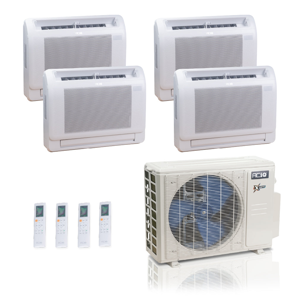 ACIQ Extreme Series 4-Zone Ductless Mini Split AC & Heat Pump 27000 BTU (12K+12K+12K+12K), Floor Console Units, 230V