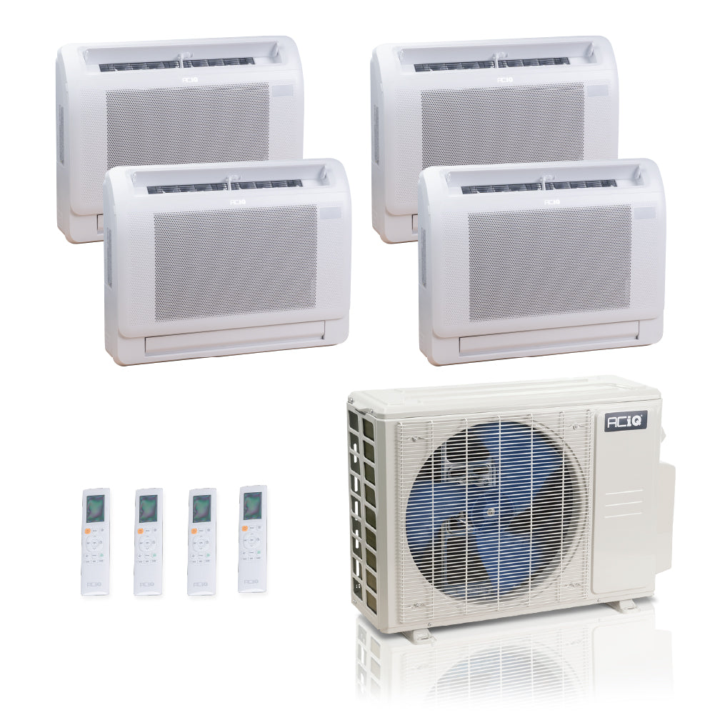 ACIQ 4-Zone Ductless Mini Split AC & Heat Pump 27000 BTU (9K+9K+9K+9K), Floor Console Units, 230V