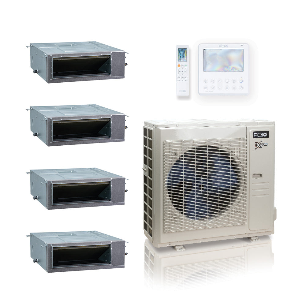 ACIQ Extreme Series 4-Zone Ducted Mini Split AC & Heat Pump 36000 BTU (12K+12K+18K+18K), Slim Duct Units, 230V