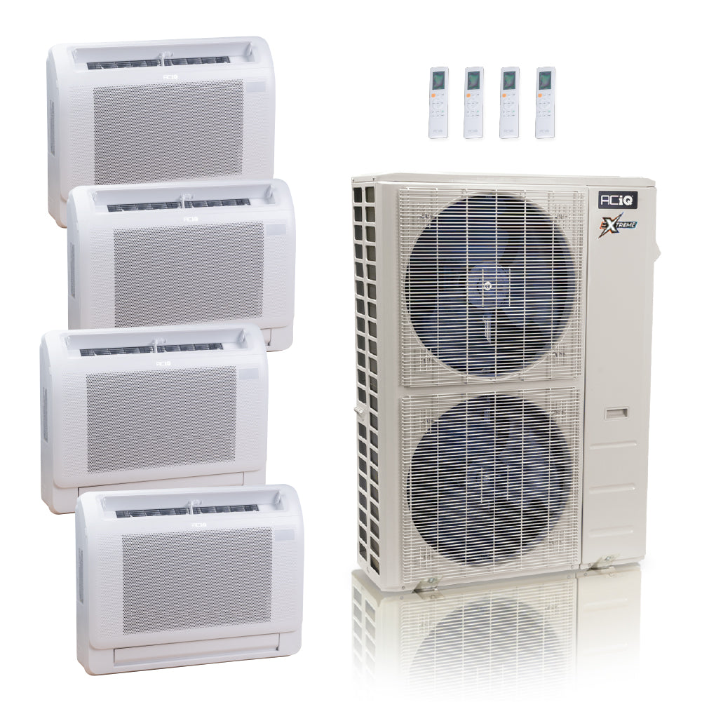 ACIQ Extreme Series 4-Zone Ductless Mini Split AC & Heat Pump 55000 BTU (12K+18K+18K+18K), Floor Console Units, 230V