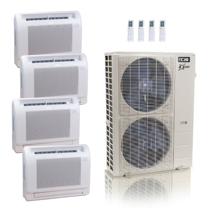 ACIQ Extreme Series 4-Zone Ductless Mini Split AC & Heat Pump 55000 BTU (9K+9K+9K+12K), Floor Console Units, 230V