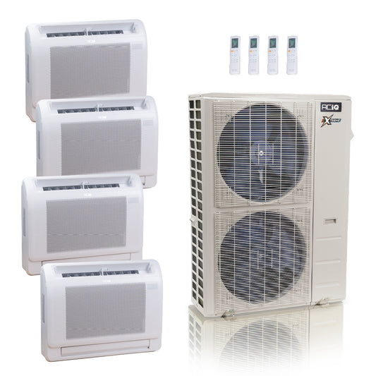 ACIQ Extreme Series 4-Zone Ductless Mini Split AC & Heat Pump 55000 BTU (9K+9K+18K+24K), Floor Console Units, 230V