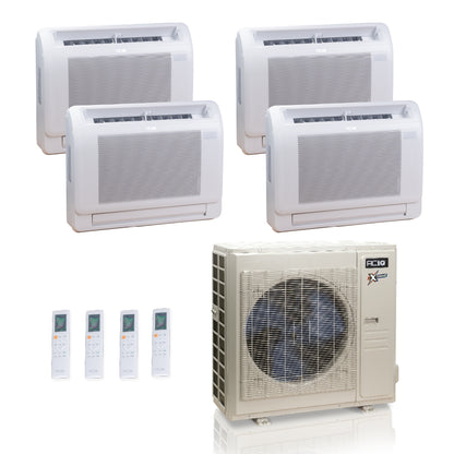 ACIQ Extreme Series 4-Zone Ductless Mini Split AC & Heat Pump 36000 BTU (9K+9K+18K+18K), Floor Console Units, 230V