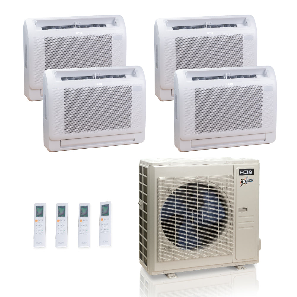 ACIQ Extreme Series 4-Zone Ductless Mini Split AC & Heat Pump 36000 BTU (12K+12K+12K+12K), Floor Console Units, 230V