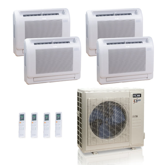 ACIQ Extreme Series 4-Zone Ductless Mini Split AC & Heat Pump 36000 BTU (9K+9K+9K+24K), Floor Console Units, 230V