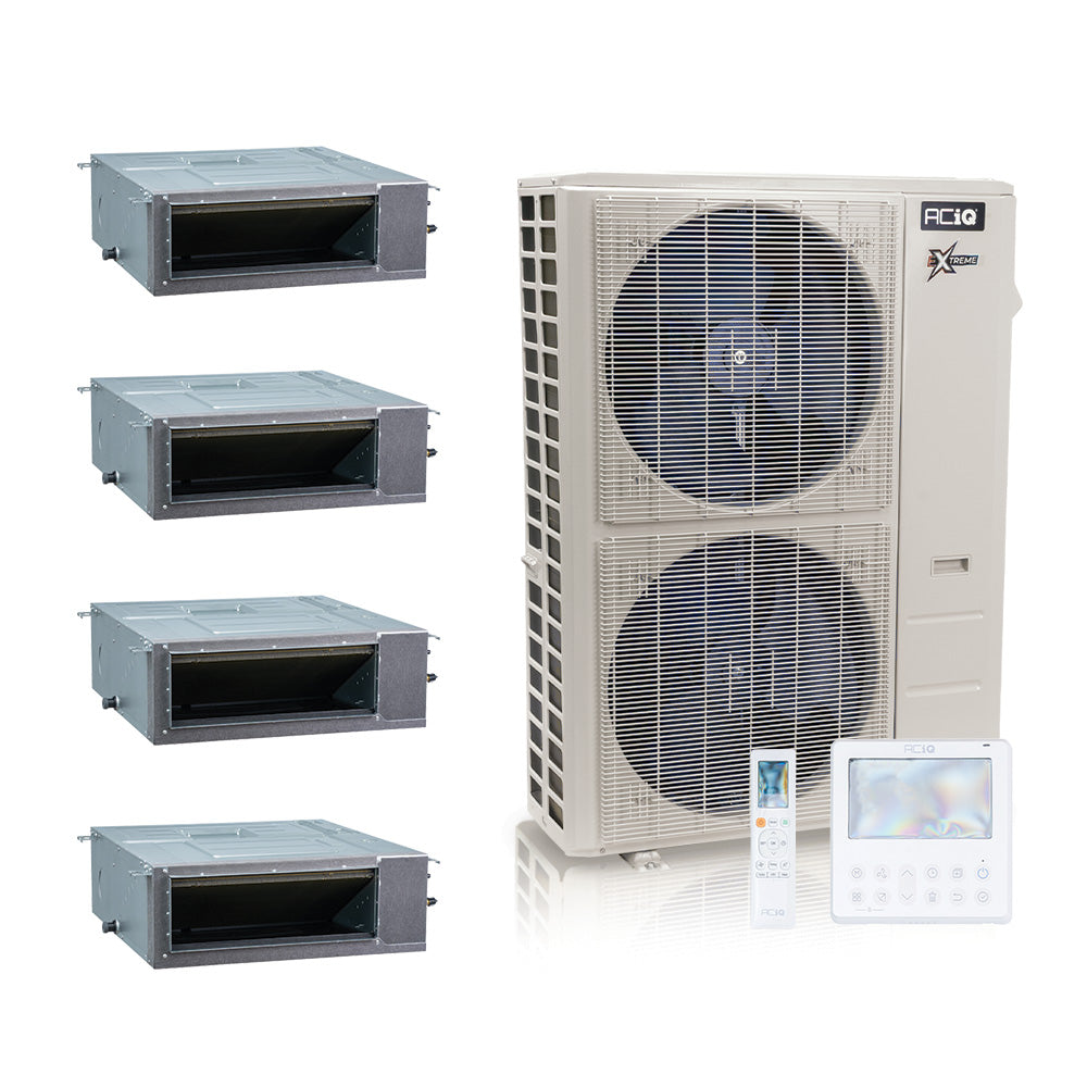 ACIQ Extreme Series 4-Zone Ducted Mini Split AC & Heat Pump 55000 BTU (9K+12K+18K+24K), Slim Duct Units, 230V