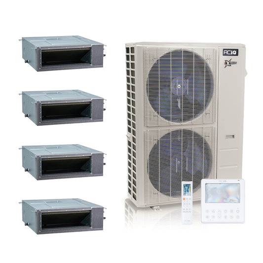 ACIQ Extreme Series 4-Zone Ducted Mini Split AC & Heat Pump 55000 BTU (9K+9K+18K+24K), Slim Duct Units, 230V