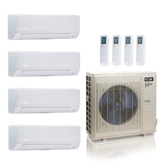 ACIQ Extreme Series 4-Zone Ductless Mini Split AC & Heat Pump 36000 BTU (9K+9K+12K+24K), Wall Mount Units, 230V