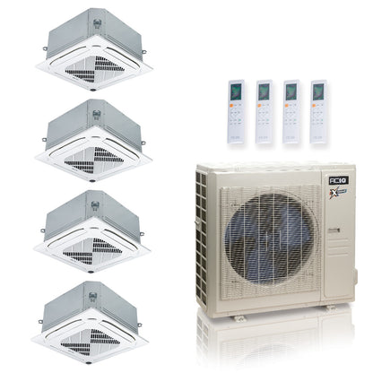 ACIQ Extreme Series 4-Zone Ductless Mini Split AC & Heat Pump 36000 BTU (9K+9K+9K+18K), Ceiling Cassettes Units, 230V