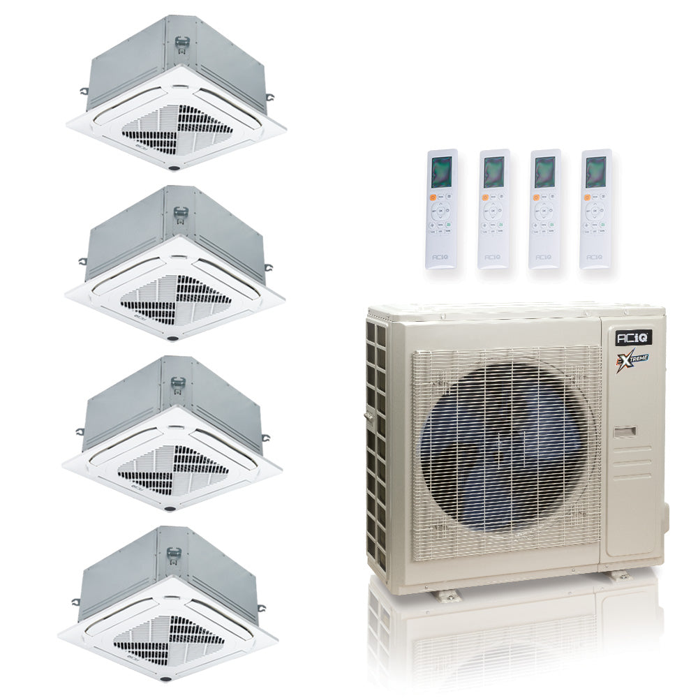 ACIQ Extreme Series 4-Zone Ductless Mini Split AC & Heat Pump 36000 BTU (9K+12K+12K+12K), Ceiling Cassettes Units, 230V