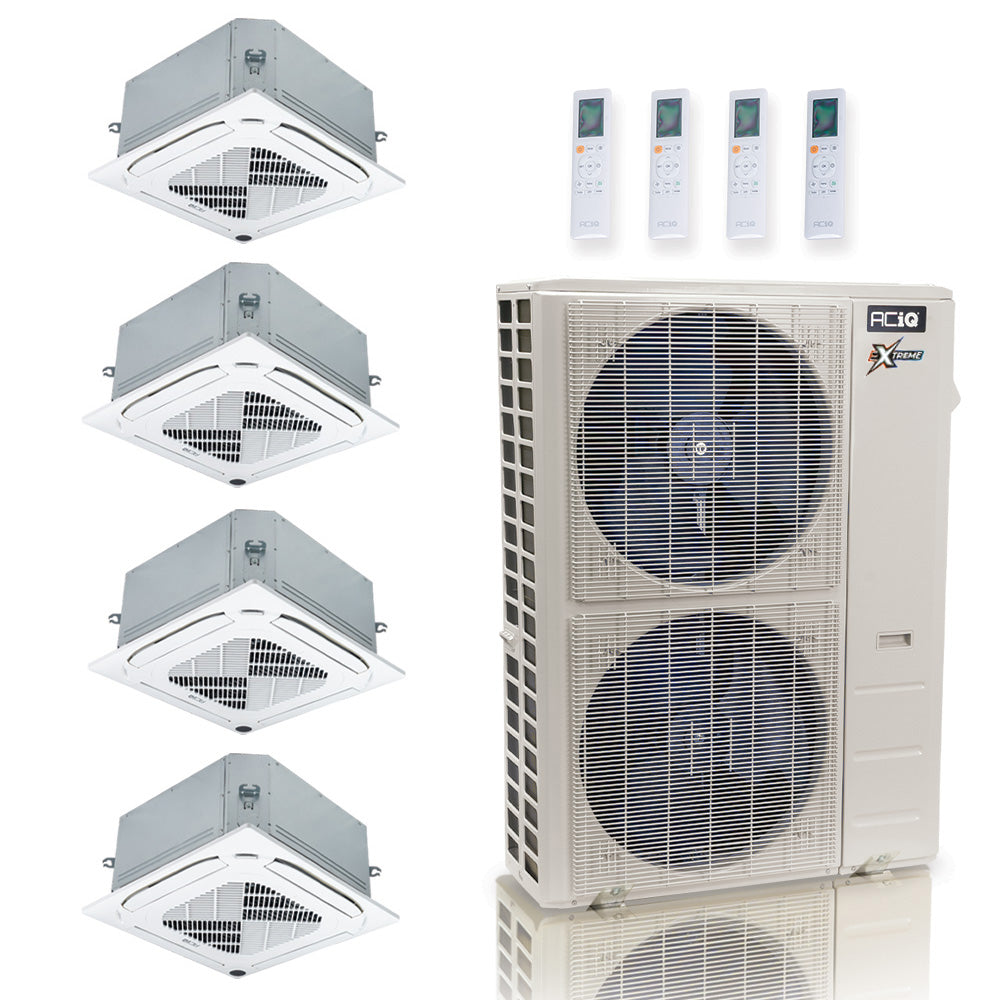 ACIQ Extreme Series 4-Zone Ductless Mini Split AC & Heat Pump 55000 BTU (9K+18K+18K+18K), Ceiling Cassettes Units, 230V