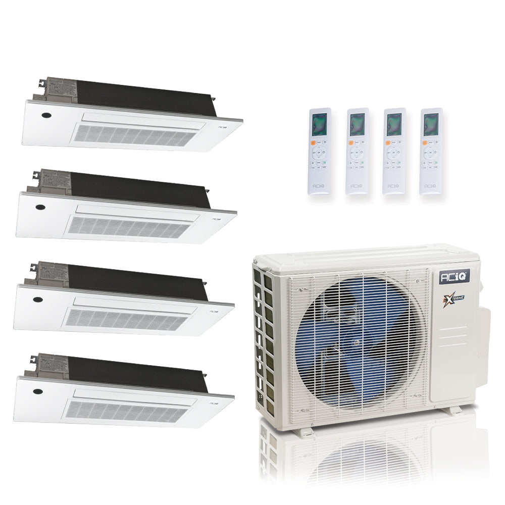 ACIQ Extreme Series 4-Zone Ductless Mini Split AC & Heat Pump 27000 BTU (9K+9K+9K+12K), One Way Ceiling Cassette Units, 230V