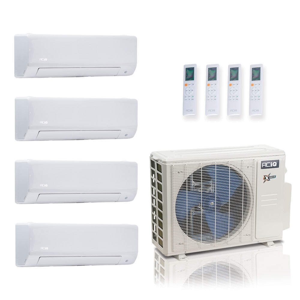 ACIQ Extreme Series 4-Zone Ductless Mini Split AC & Heat Pump 27000 BTU (9K+9K+12K+18K), Wall Mount Units, 230V