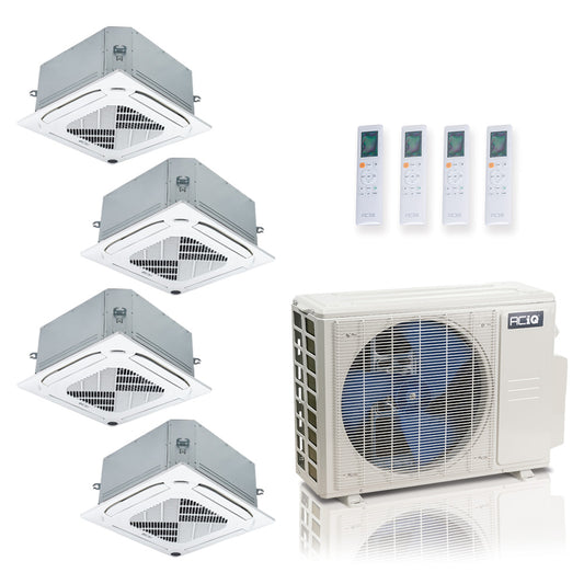 ACIQ 4-Zone Ductless Mini Split AC & Heat Pump 36000 BTU (9K+9K+12K+18K), Ceiling Cassettes Units, 230V
