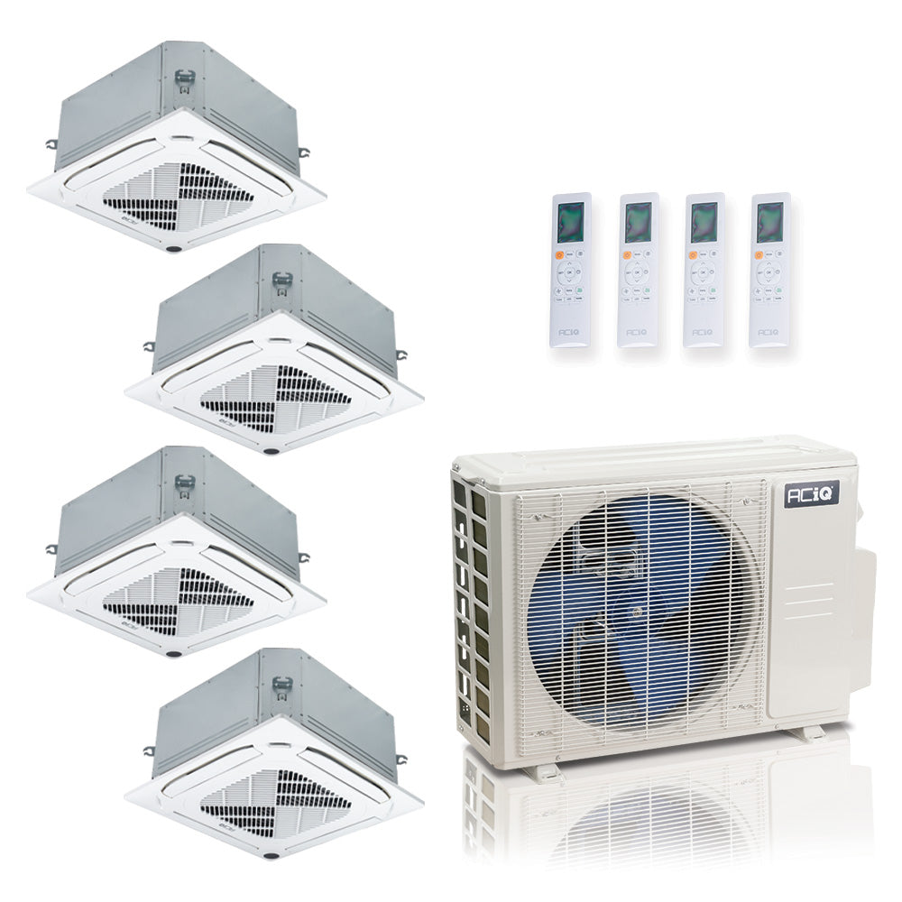 ACIQ 4-Zone Ductless Mini Split AC & Heat Pump 36000 BTU (9K+12K+12K+12K), Ceiling Cassettes Units, 230V