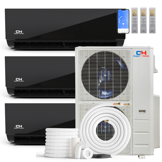 Cooper&Hunter Olivia Midnight 3-Zone Ductless Mini Split AC & Heat Pump 60000 BTU (9K+12K+12K), Wall Mount Units, 230V