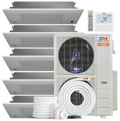 Cooper&Hunter Hyper 5-Zone Ductless Mini Split AC & Heat Pump 55000 BTU (6K+6K+6K+6K+18K), One-Way Cassette Units, 230V - R410A