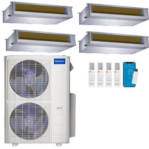 MRCOOL Olympus 4th Generation 4-Zone Ducted Mini Split AC & Heat Pump 48000 BTU (9K+9K+18K+18K), Slim Duct Units, 230V