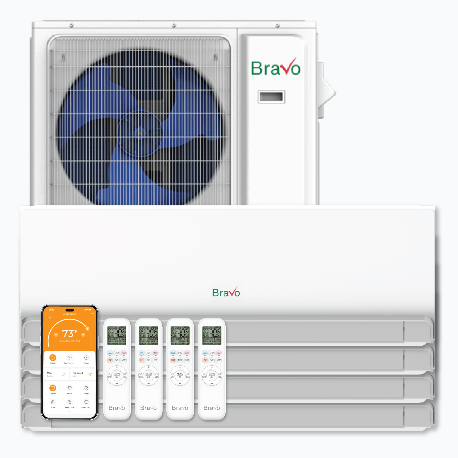 Bravo Milano 4-Zone Ductless Mini Split AC & Heat Pump -- 42000 BTU (3.5 Ton), Wall Mount Units (7K+18K+18K+18K) BTU, Inverter Technology, 230V, Heating & Cooling