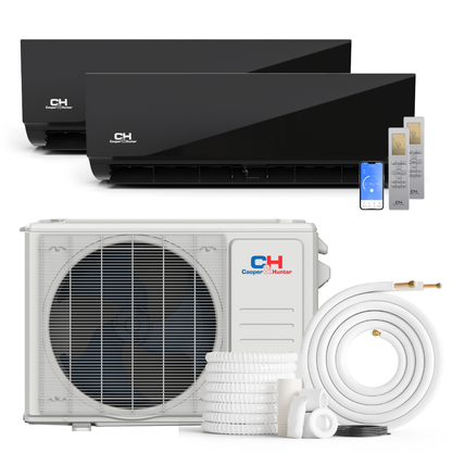 Cooper&Hunter Olivia Midnight 2-Zone Ductless Mini Split AC & Heat Pump 18000 BTU (9K+12K), Wall Mount Units, 230V