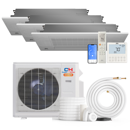 Cooper&Hunter Hyper 3-Zone Ductless Mini Split AC & Heat Pump 28000 BTU (6K+18K+18K), One-Way Ceiling Cassettes Units, 230V