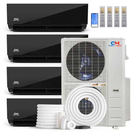 Cooper&Hunter Olivia Midnight 4-Zone Ductless Mini Split AC & Heat Pump 48000 BTU (9K+9K+12K+18K), Wall Mount Units, 230V