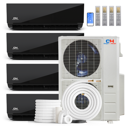 Cooper&Hunter Olivia Midnight 4-Zone Ductless Mini Split AC & Heat Pump 48000 BTU (9K+9K+12K+12K), Wall Mount Units, 230V