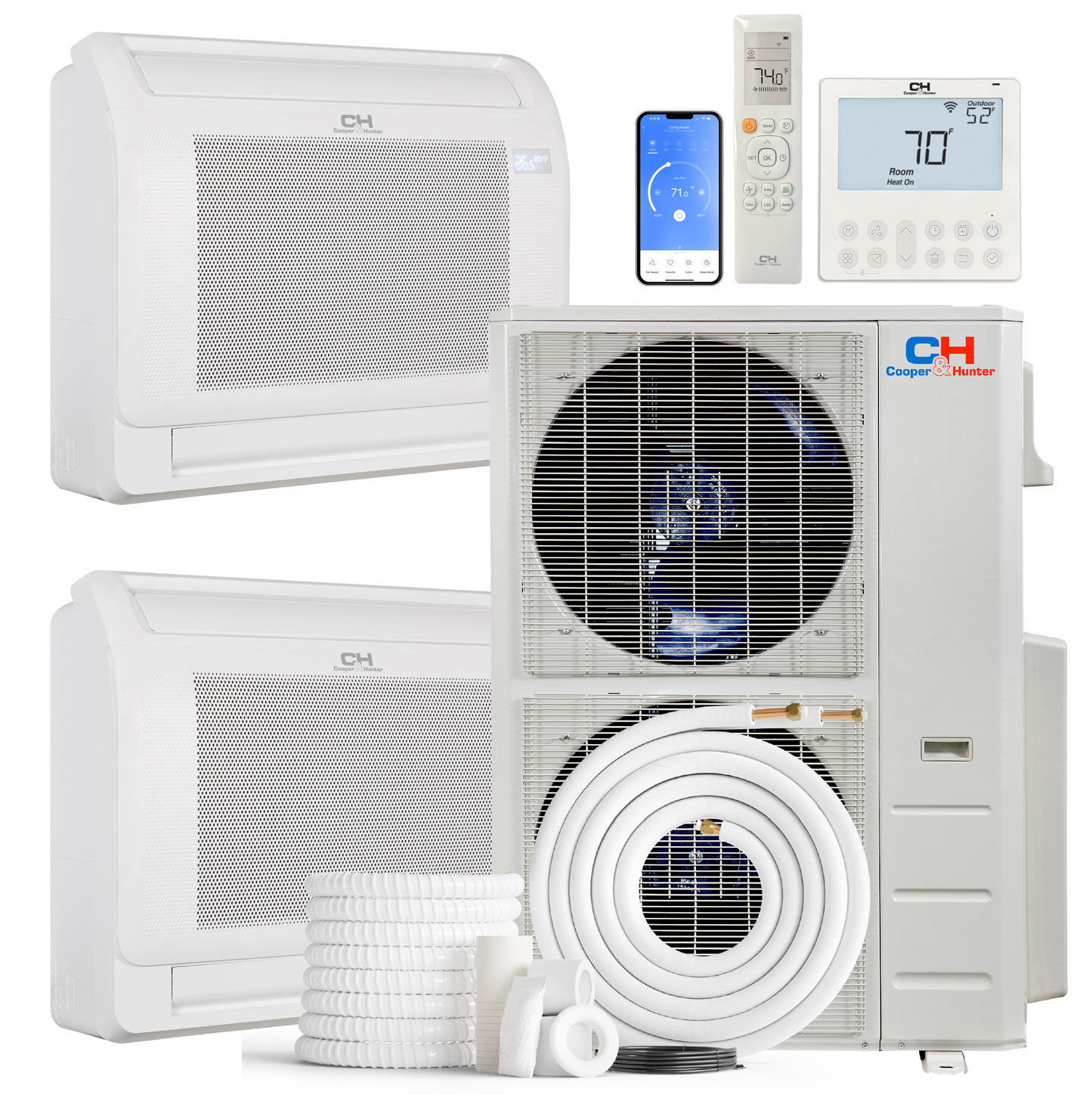 Cooper&Hunter 2-Zone Ductless Mini Split AC & Heat Pump 60000 BTU (12K+12K), Floor Console Units, 230V