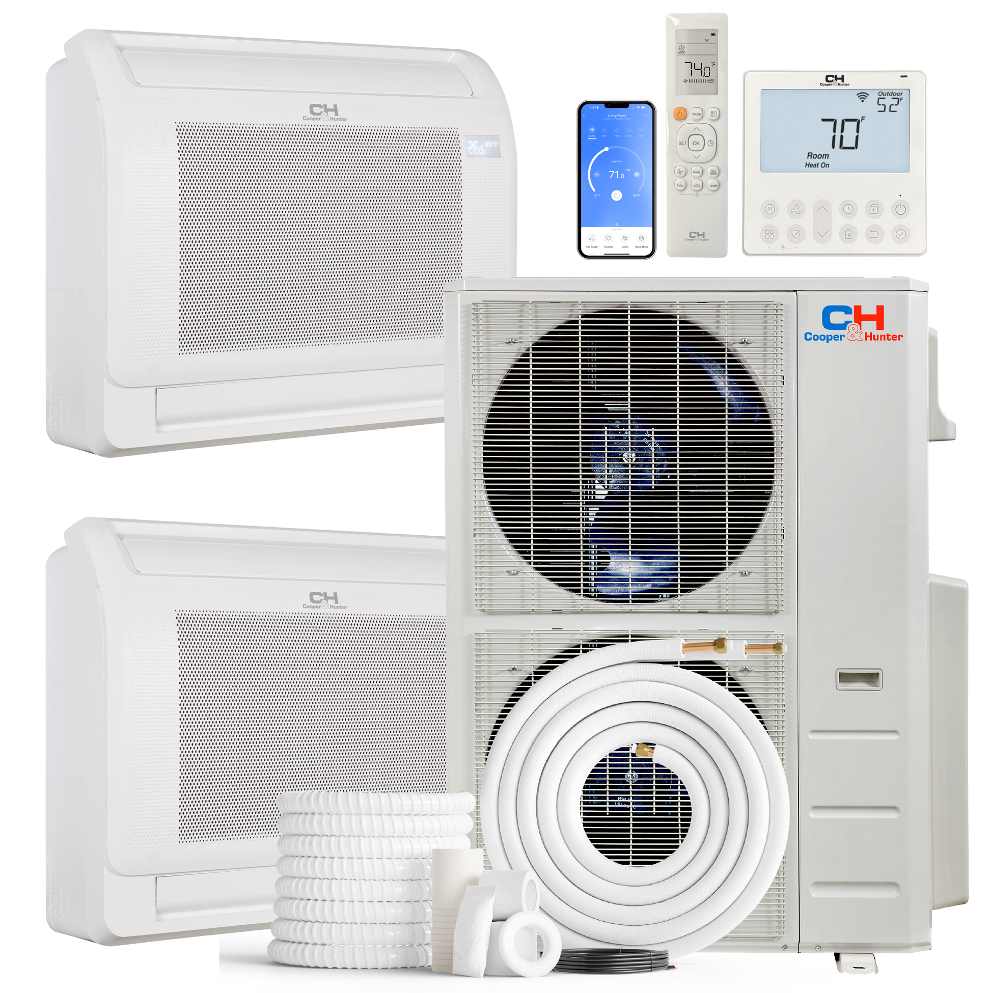 Cooper&Hunter 2-Zone Ductless Mini Split AC & Heat Pump 60000 BTU (12K+12K), Floor Console Units, 230V