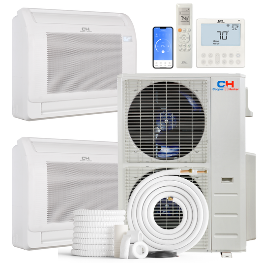 Cooper&Hunter 2-Zone Ductless Mini Split AC & Heat Pump 60000 BTU (9K+18K), Floor Console Units, 230V