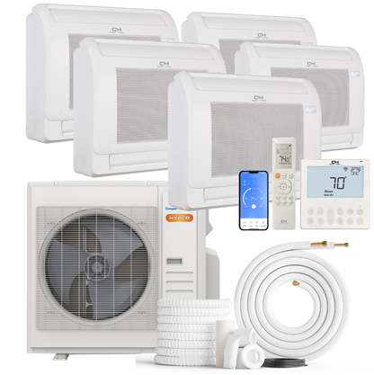 Cooper&Hunter Hyper 5-Zone Ductless Mini Split AC & Heat Pump 36000 BTU (9K+9K+9K+9K+12K), Floor Console Units, 230V