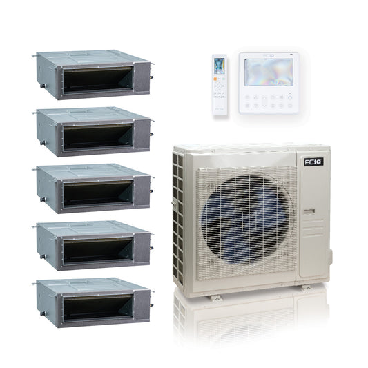 ACIQ 5-Zone Ducted Mini Split AC & Heat Pump 36000 BTU (9K+9K+9K+9K+12K), Slim Duct Units, 230V