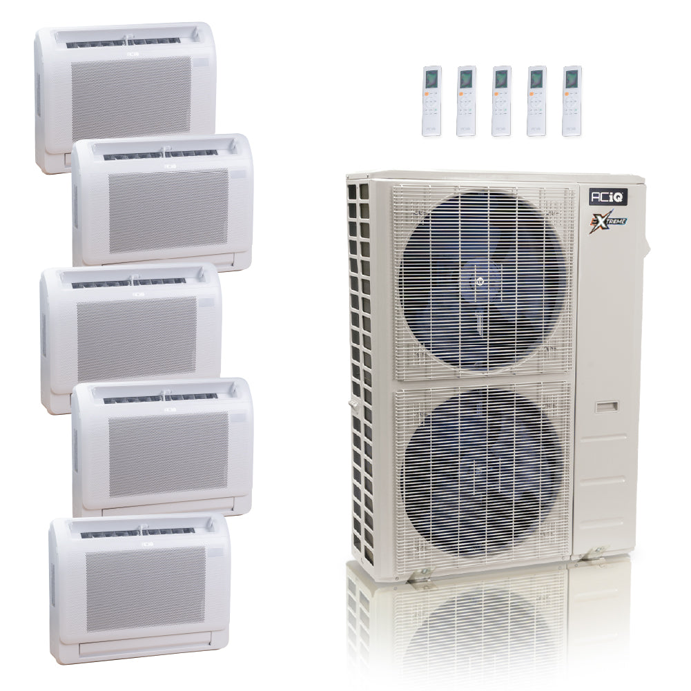 ACIQ Extreme Series 5-Zone Ductless Mini Split AC & Heat Pump 55000 BTU (9K+9K+9K+9K+9K), Floor Console Units, 230V