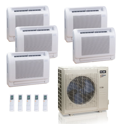 ACIQ Extreme Series 5-Zone Ductless Mini Split AC & Heat Pump 36000 BTU (9K+9K+9K+9K+9K), Floor Console Units, 230V