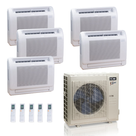ACIQ Extreme Series 5-Zone Ductless Mini Split AC & Heat Pump 36000 BTU (9K+9K+9K+9K+9K), Floor Console Units, 230V