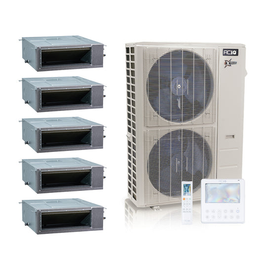ACIQ Extreme Series 5-Zone Ducted Mini Split AC & Heat Pump 48000 BTU (9K+9K+9K+9K+24K), Slim Duct Units, 230V