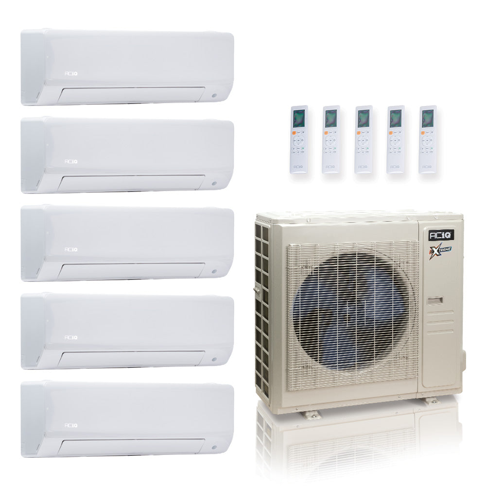 ACIQ Extreme Series 5-Zone Ductless Mini Split AC & Heat Pump 36000 BTU (6K+6K+9K+9K+12K), Wall Mount Units, 230V
