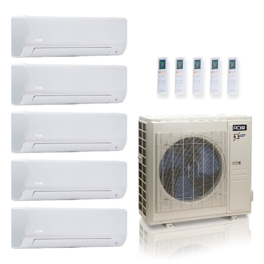 ACIQ Extreme Series 5-Zone Ductless Mini Split AC & Heat Pump 36000 BTU (9K+9K+9K+9K+9K), Wall Mount Units, 230V