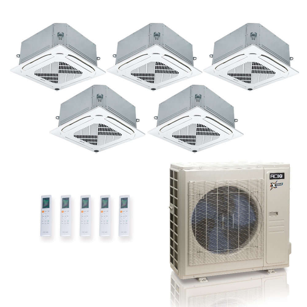 ACIQ Extreme Series 5-Zone Ductless Mini Split AC & Heat Pump 36000 BTU (9K+9K+9K+9K+9K), Ceiling Cassettes Units, 230V