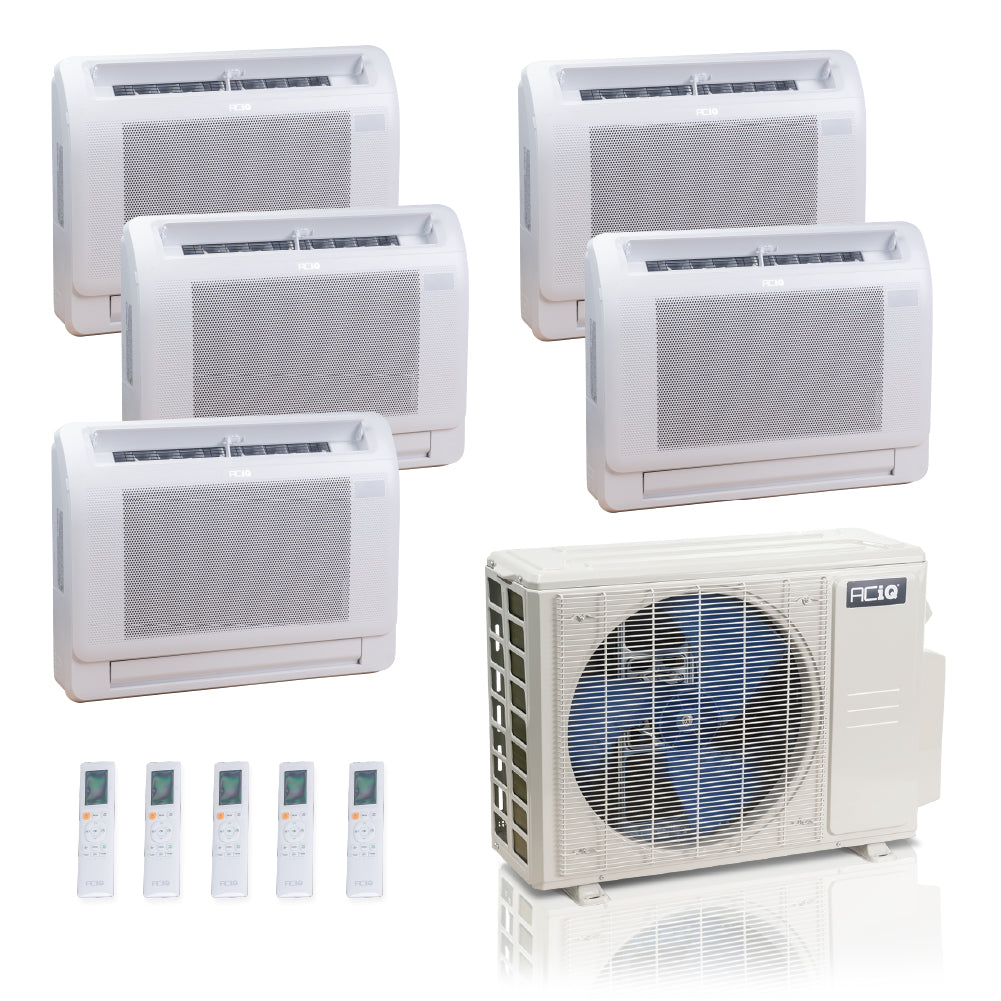 ACIQ 5-Zone Ductless Mini Split AC & Heat Pump 36000 BTU (9K+9K+9K+9K+9K), Floor Console Units, 230V