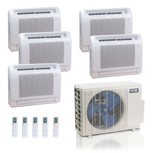 ACIQ 5-Zone Ductless Mini Split AC & Heat Pump 36000 BTU (9K+9K+9K+9K+9K), Floor Console Units, 230V
