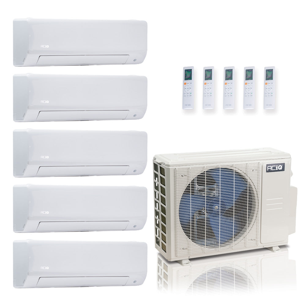 ACIQ 5-Zone Ductless Mini Split AC & Heat Pump 36000 BTU (6K+6K+6K+9K+18K), Wall Mount Units, 230V