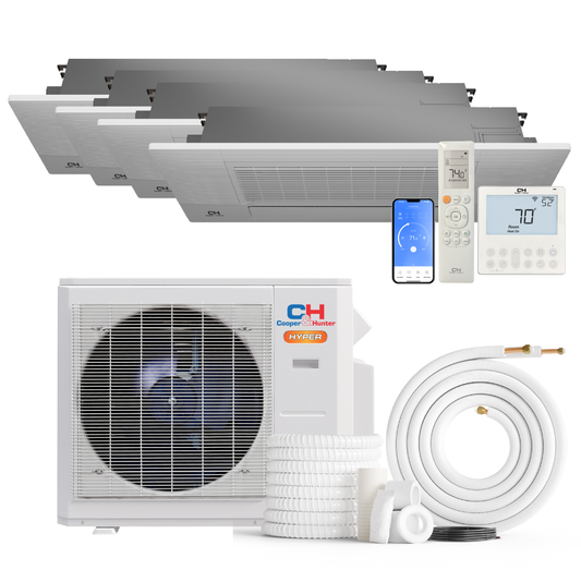 Cooper&Hunter Hyper 4-Zone Ductless Mini Split AC & Heat Pump 28000 BTU (6K+6K+12K+12K), One-Way Ceiling Cassettes Units, 230V