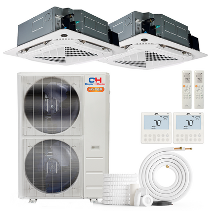 Cooper&Hunter Hyper 2-Zone Ductless Mini Split AC & Heat Pump 48000 BTU (12K+12K), Ceiling Cassettes Units, 230V