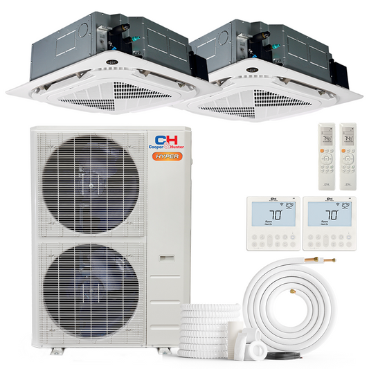Cooper&Hunter Hyper 2-Zone Ductless Mini Split AC & Heat Pump 48000 BTU (12K+12K), Ceiling Cassettes Units, 230V