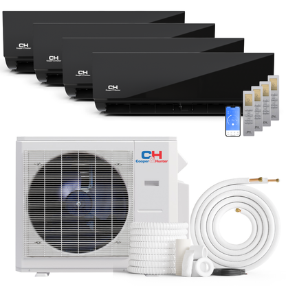 Cooper&Hunter Olivia Midnight 4-Zone Ductless Mini Split AC & Heat Pump 28000 BTU (9K+9K+9K+9K), Wall Mount Units, 230V