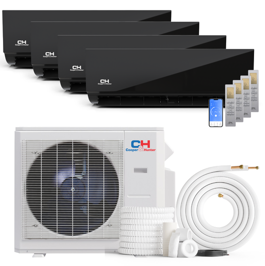Cooper&Hunter Olivia Midnight 4-Zone Ductless Mini Split AC & Heat Pump 36000 BTU (9K+9K+9K+18K), Wall Mount Units, 230V