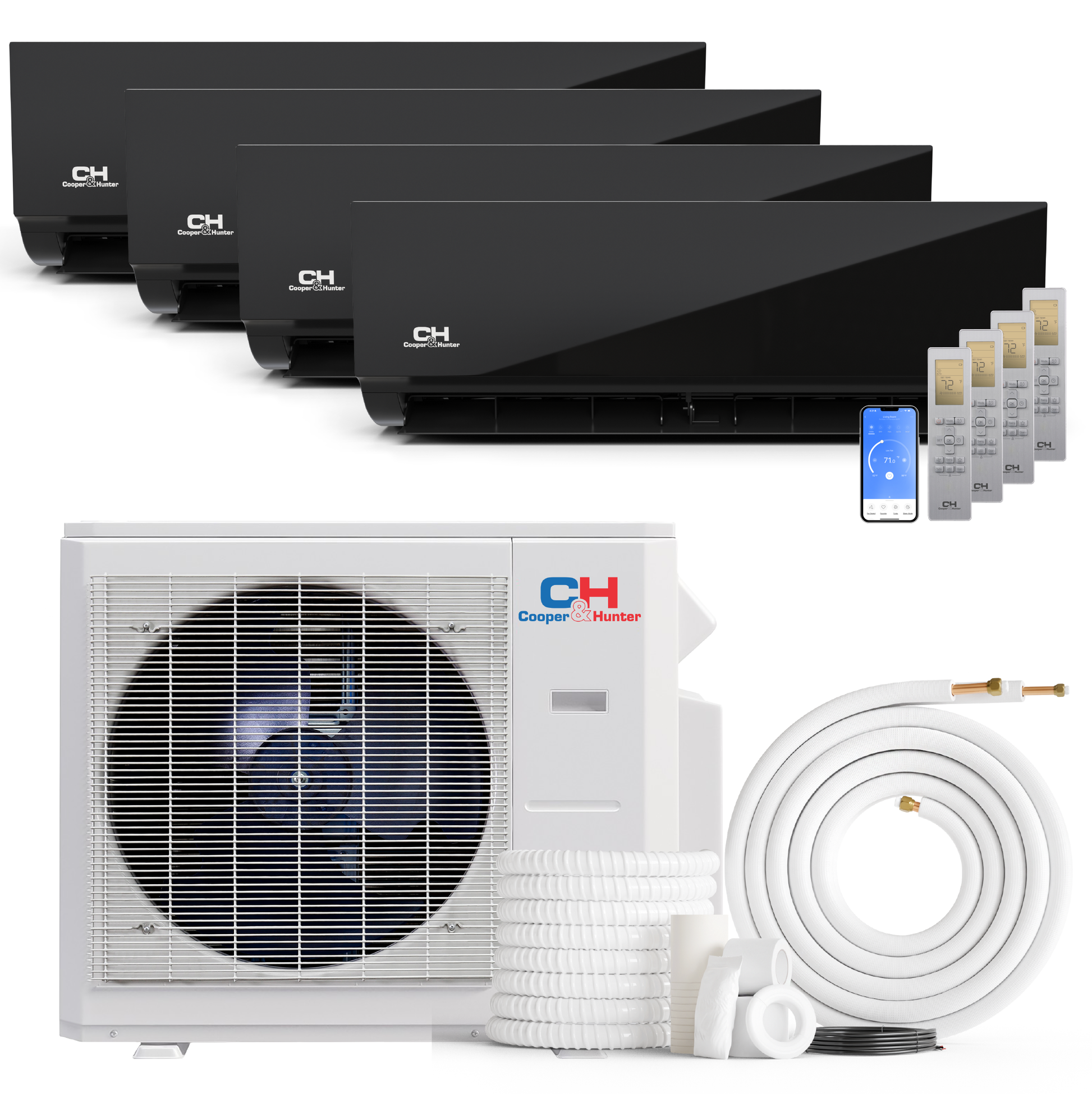 Cooper&Hunter Olivia Midnight 4-Zone Ductless Mini Split AC & Heat Pump 36000 BTU (12K+12K+12K+12K), Wall Mount Units, 230V