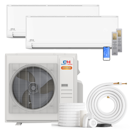 Cooper&Hunter Hyper Olivia 2-Zone Ductless Mini Split AC & Heat Pump 36000 BTU (9K+24K), Wall Mount Units, 230V